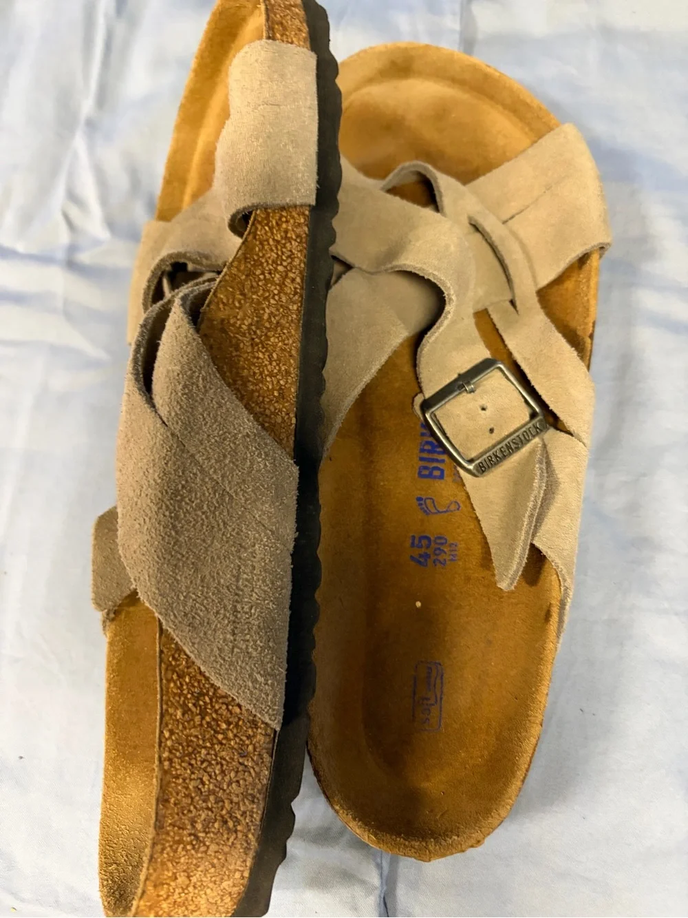 Birkenstock Taupe Lugano Suede Crisscross Buckle Sandals